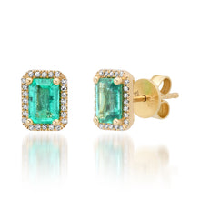 Emerald Cut Emerald Stud Earrings with Diamond Frame