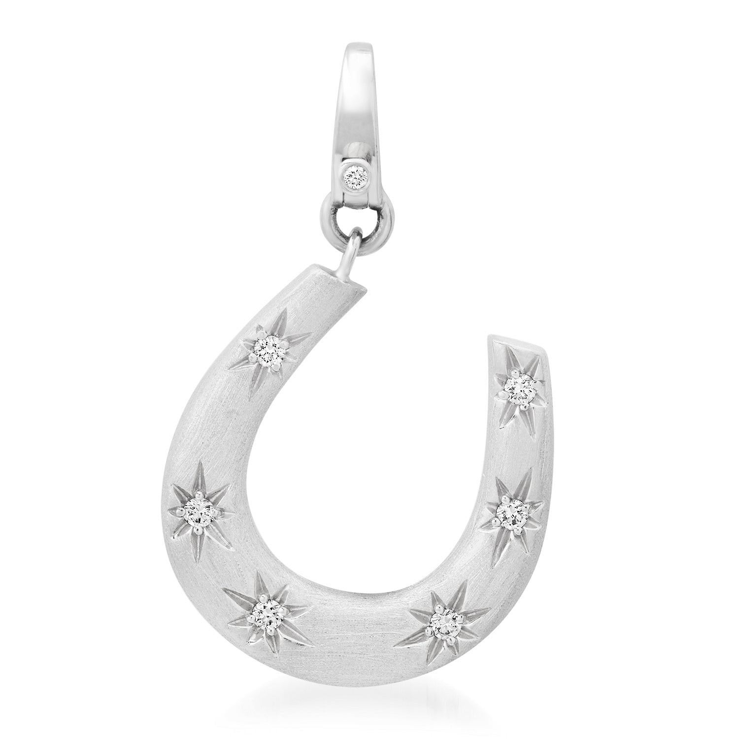 Brushed Satin Gold & Diamond Puffy Horseshoe Charm