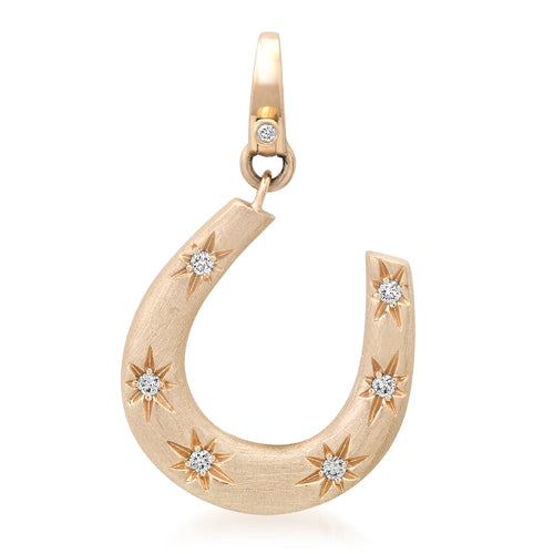 Brushed Satin Gold & Diamond Puffy Horseshoe Charm