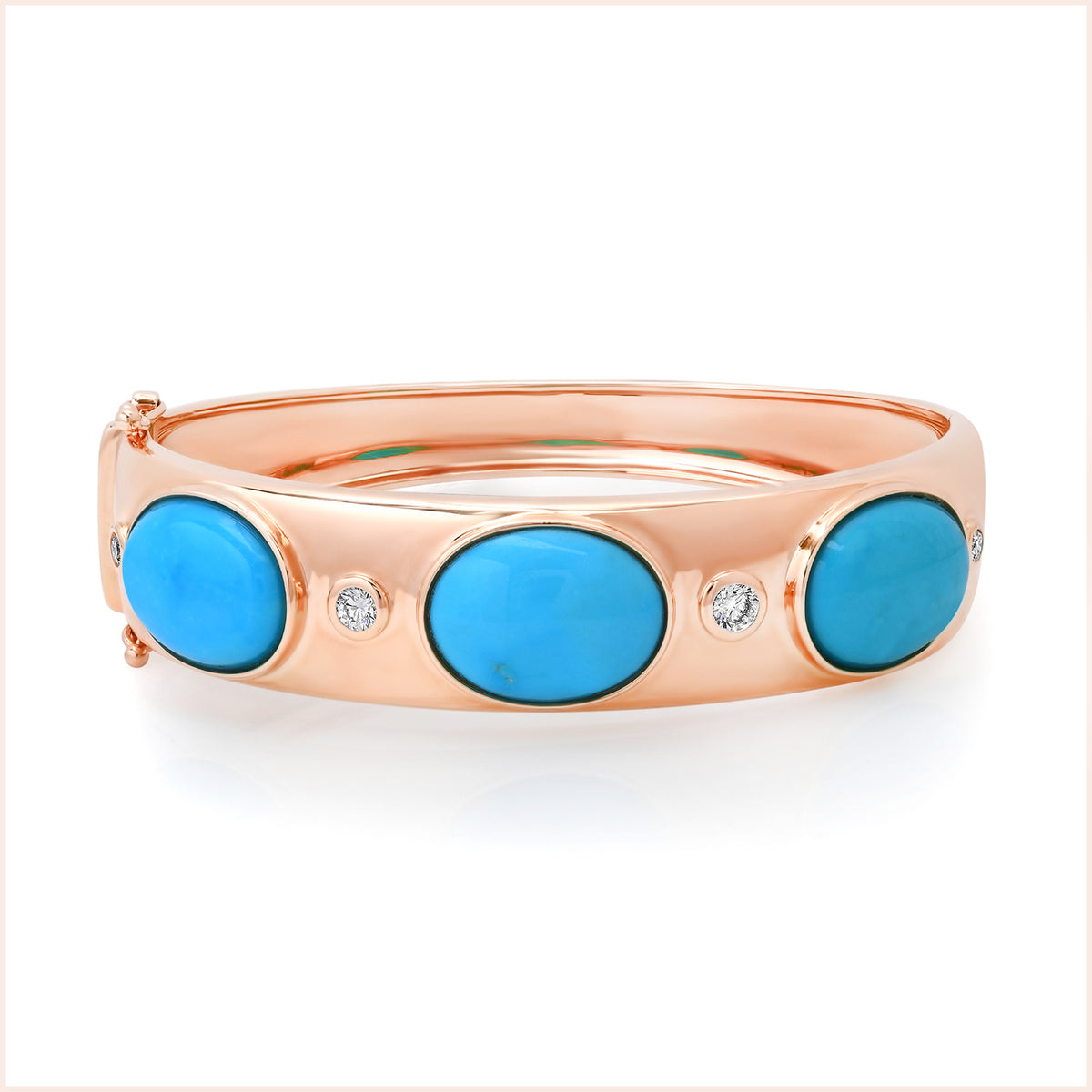 Juicy Turquoise Cabochon & Diamond Bangle Bracelet