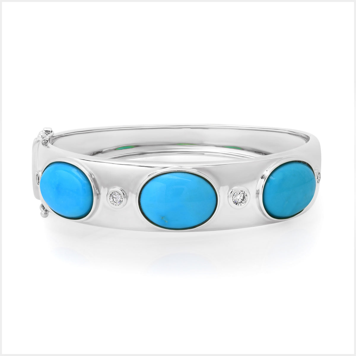 Juicy Turquoise Cabochon & Diamond Bangle Bracelet