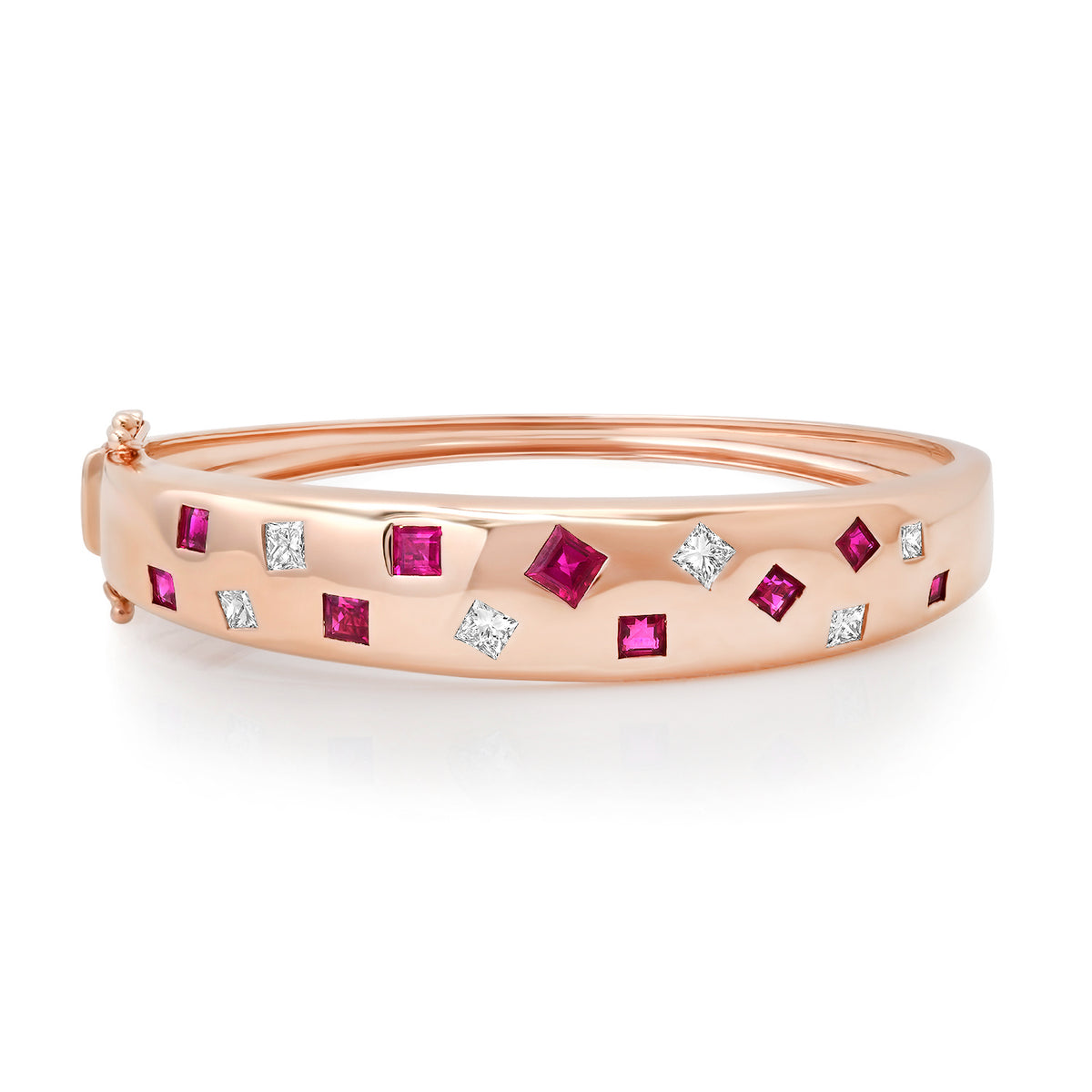 Scattered Square Ruby & Diamond Bangle Bracelet