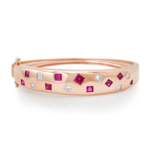 Scattered Square Ruby & Diamond Bangle Bracelet