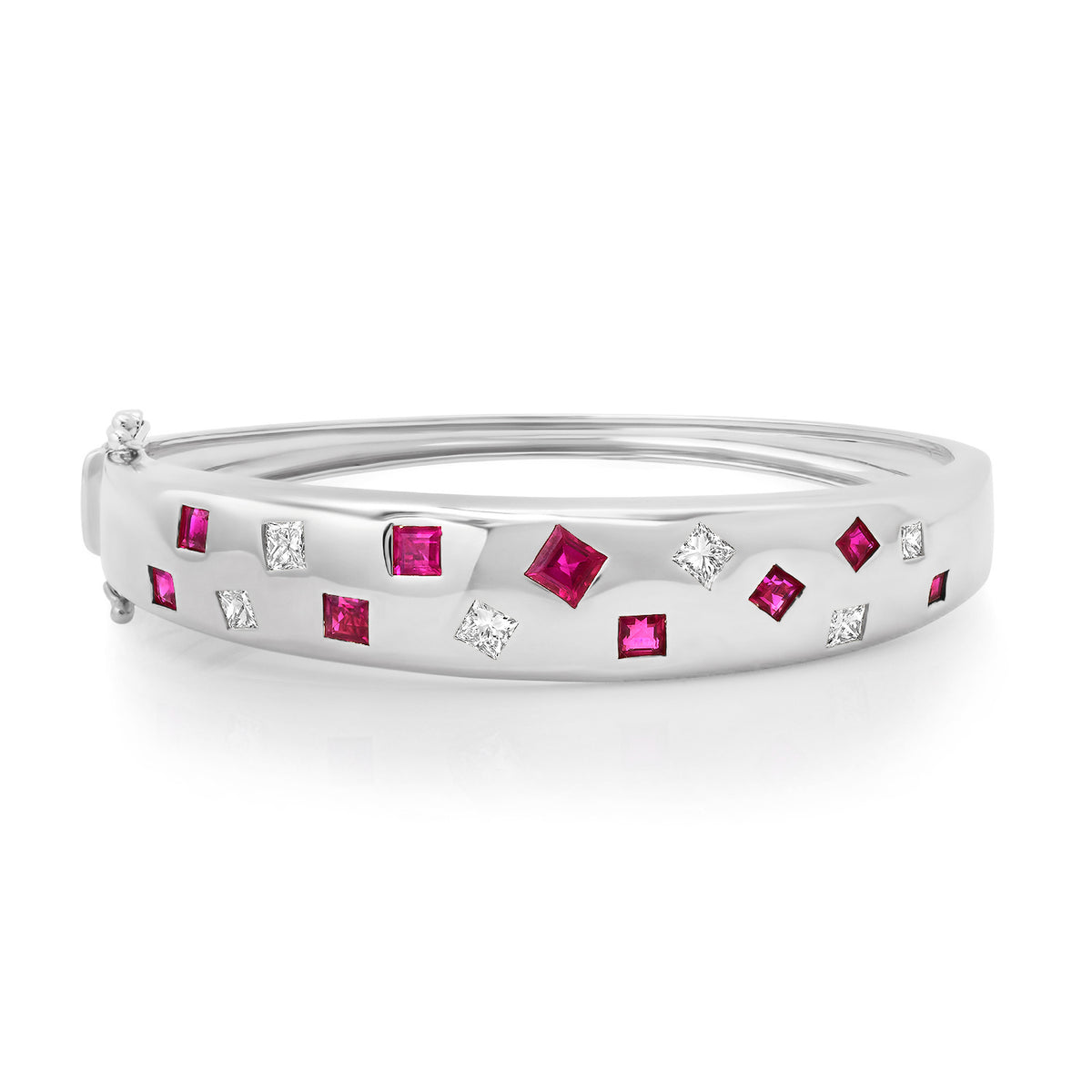 Scattered Square Ruby & Diamond Bangle Bracelet