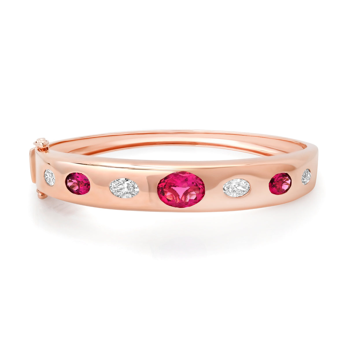 Pink Tourmaline & Diamond Statement Bangle Bracelet