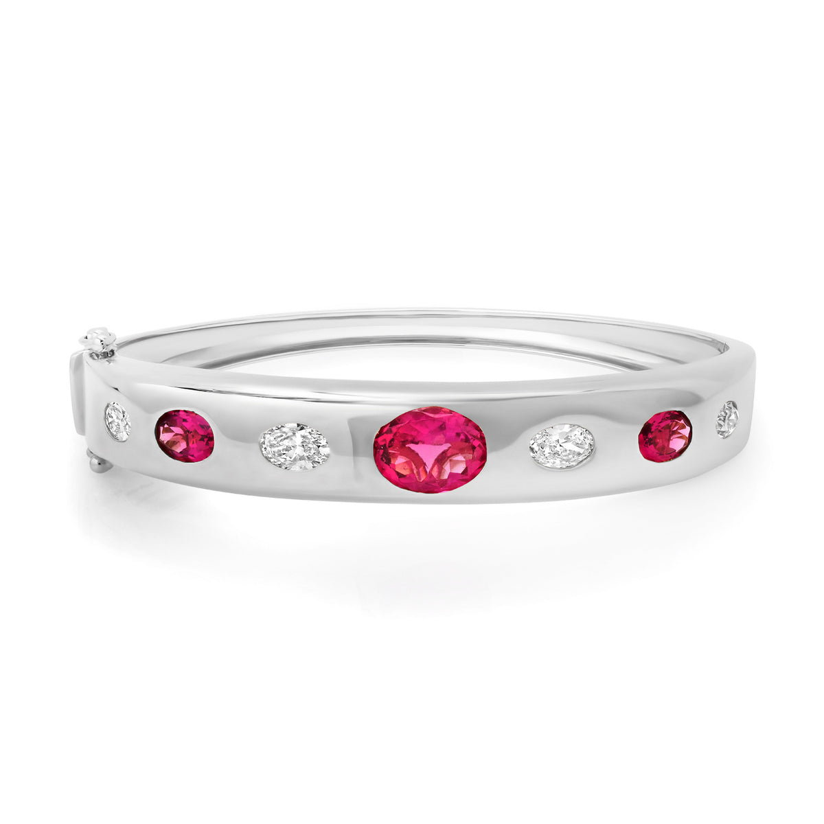 Pink Tourmaline & Diamond Statement Bangle Bracelet