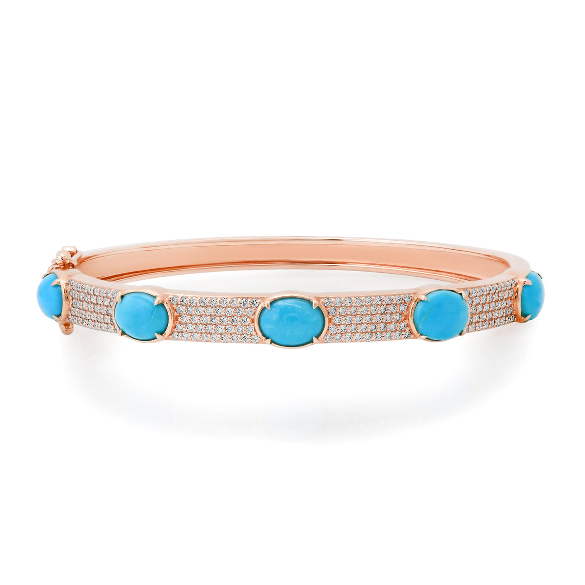 Turquoise Cabochon & Pave Diamond Bangle Bracelet