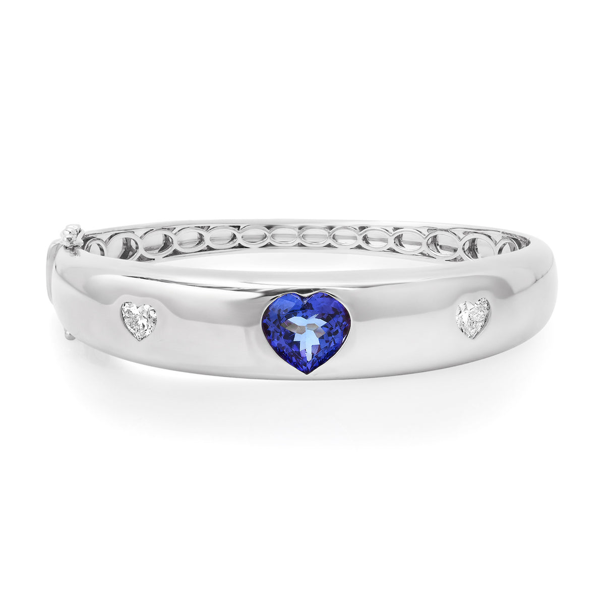 Tanzanite & Diamond Heart Statement Bangle Bracelet