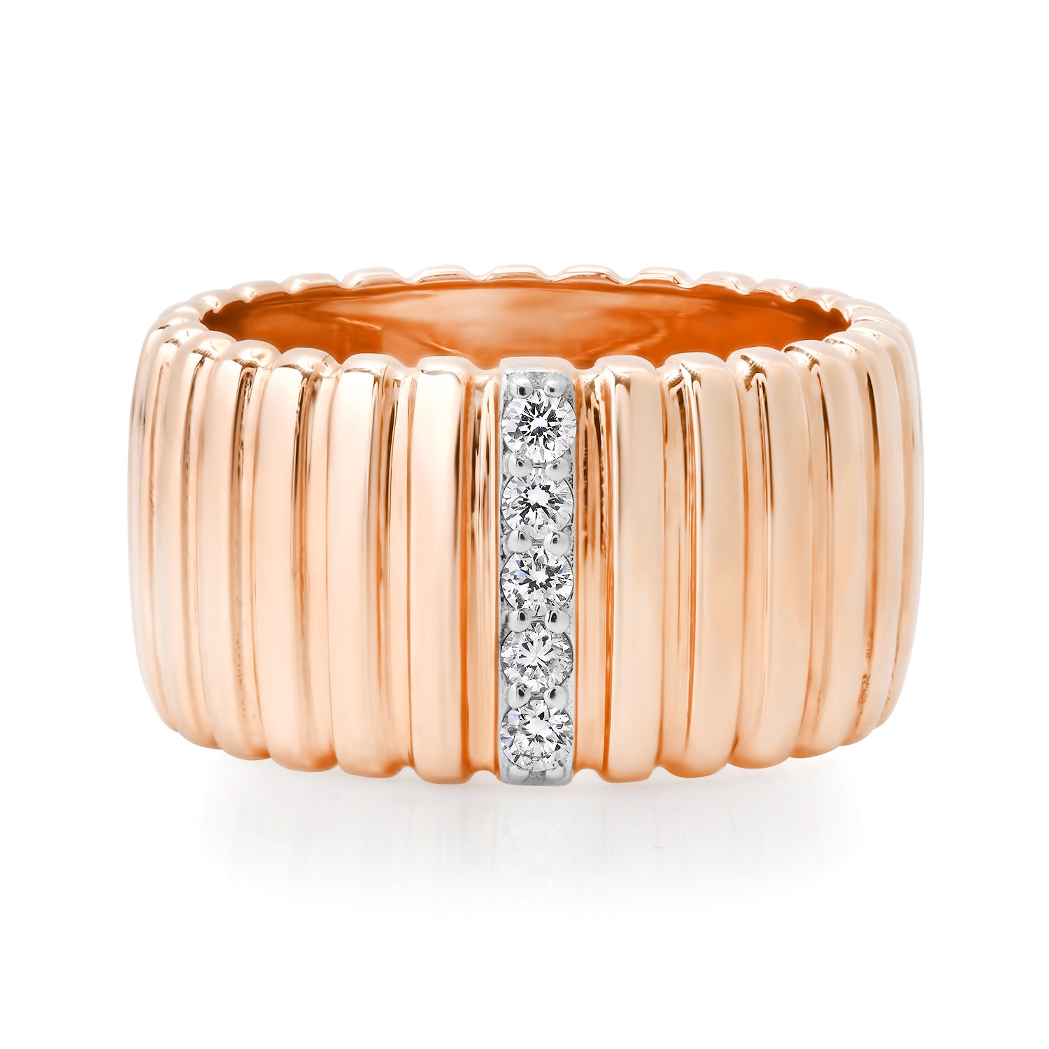 Fluted Gold Band with Diamond Row
