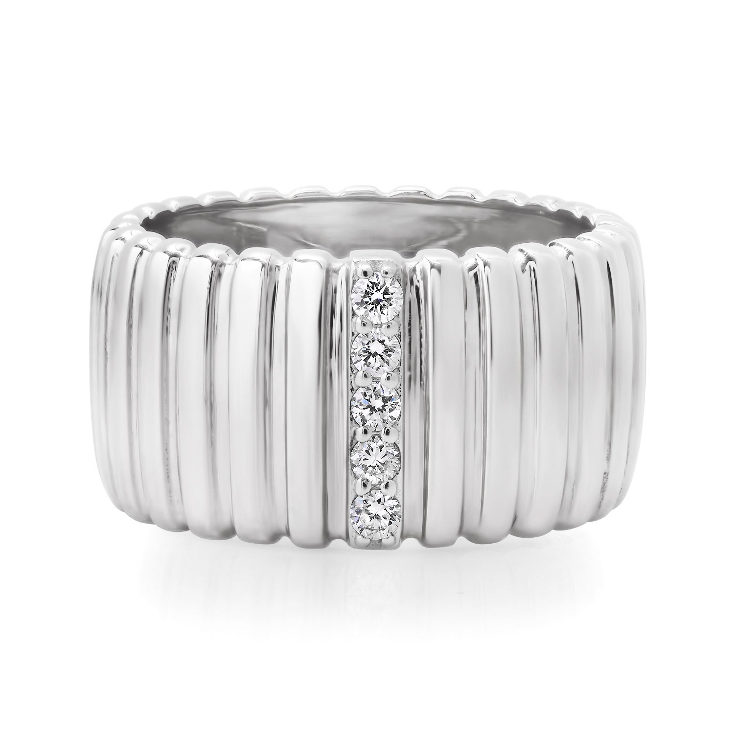 Fluted Gold Band with Diamond Row