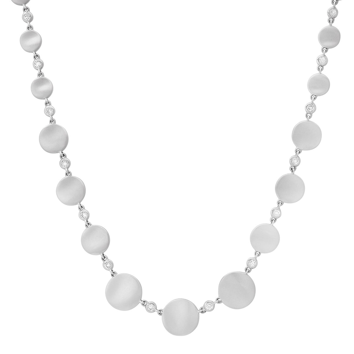 Satin Gold & Diamond Graduated Wavy Disc Necklace