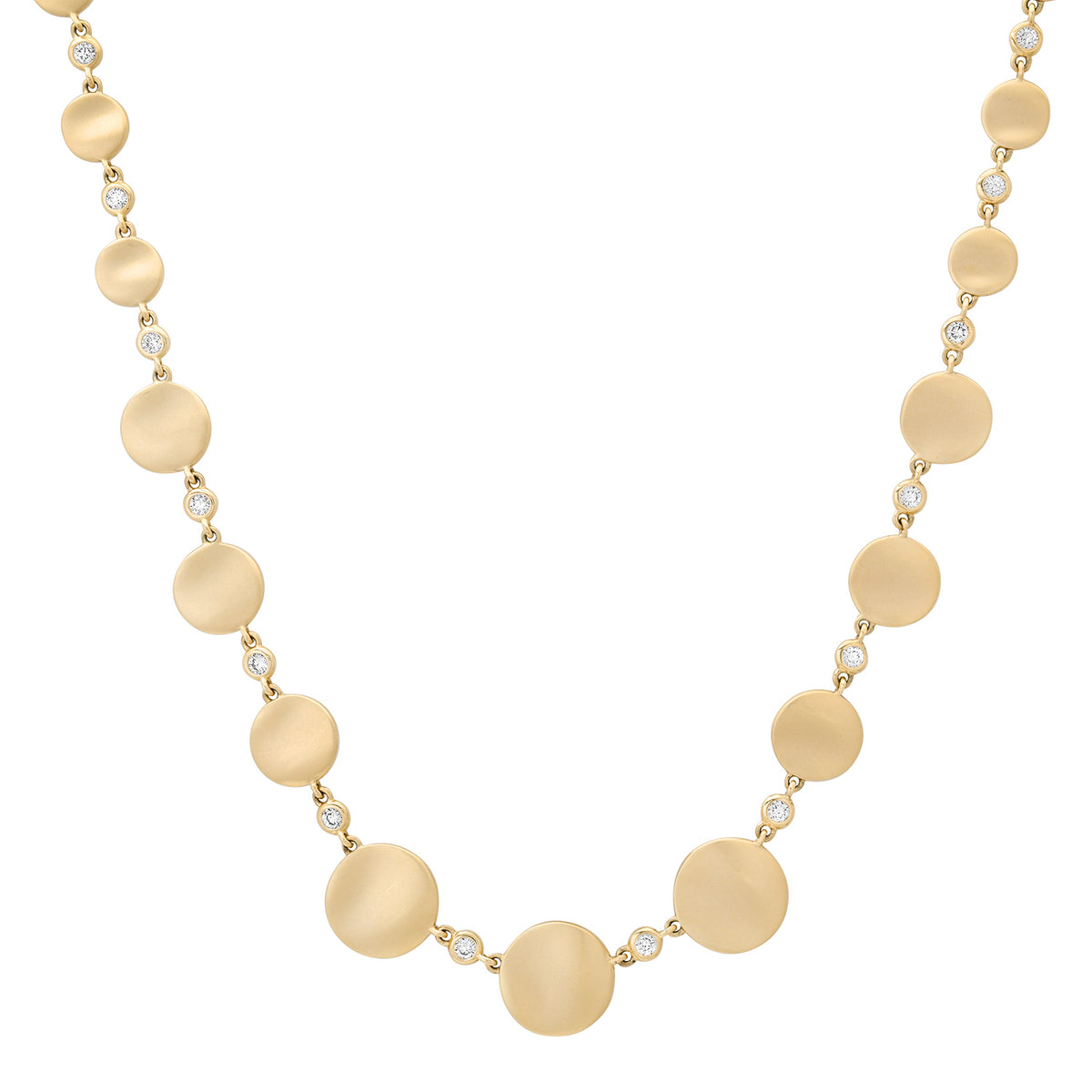Satin Gold & Diamond Graduated Wavy Disc Necklace