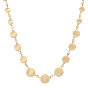 Satin Gold & Diamond Graduated Wavy Disc Necklace