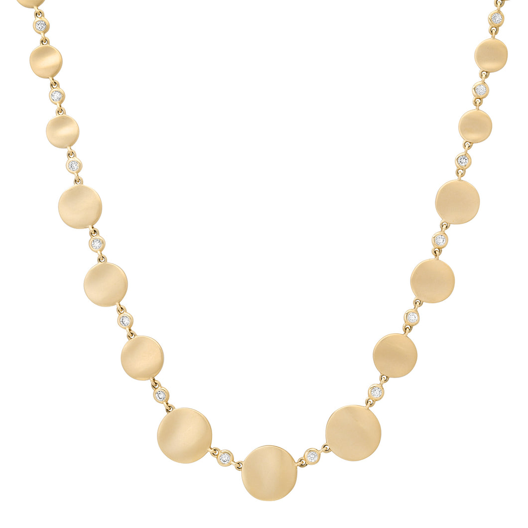 Satin Gold & Diamond Graduated Wavy Disc Necklace