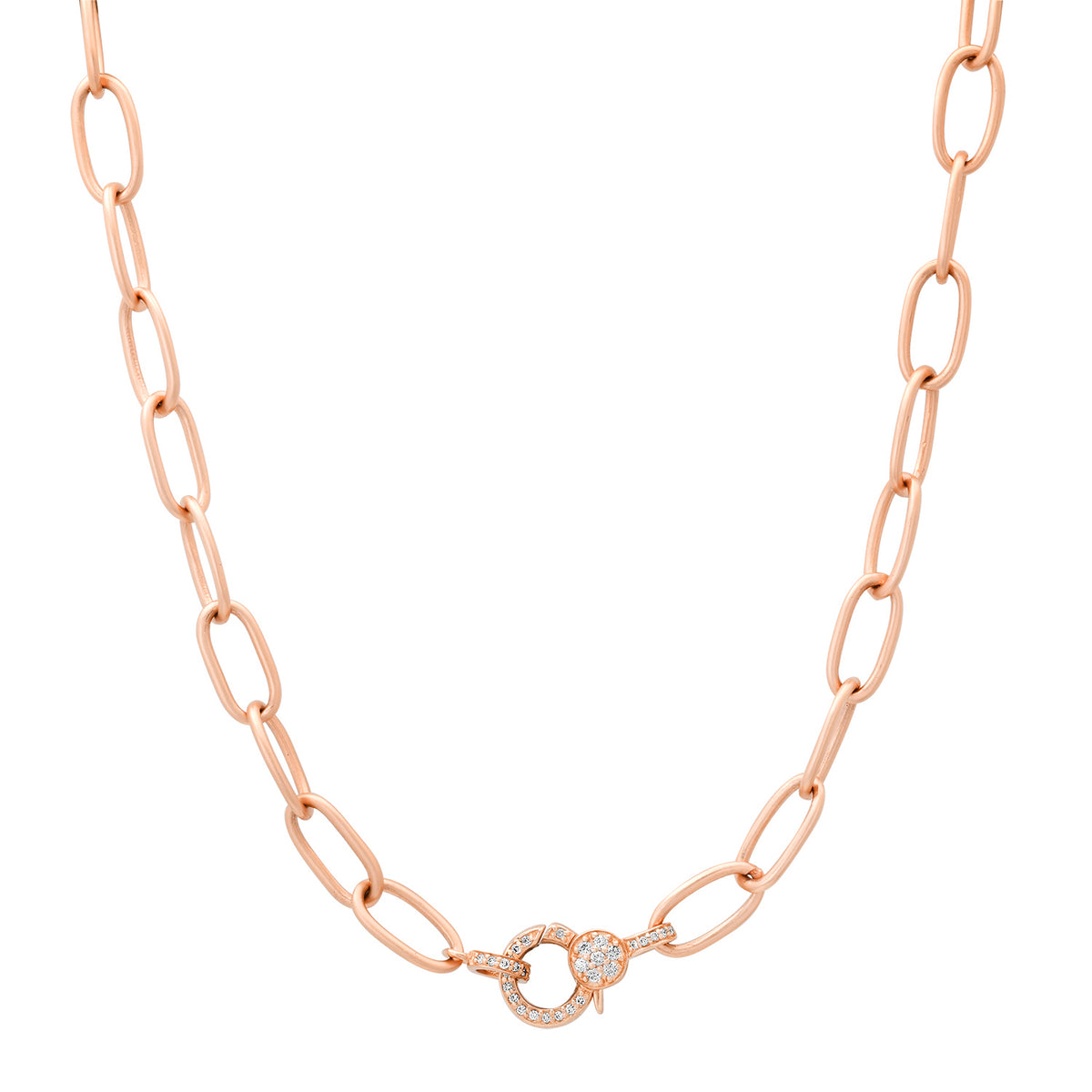 Satin Gold Thin Oval Link Chain Necklace with Diamond Clasp