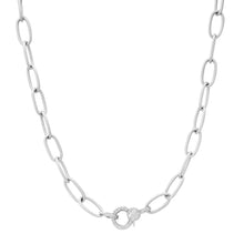 Satin Gold Thin Oval Link Chain Necklace with Diamond Clasp