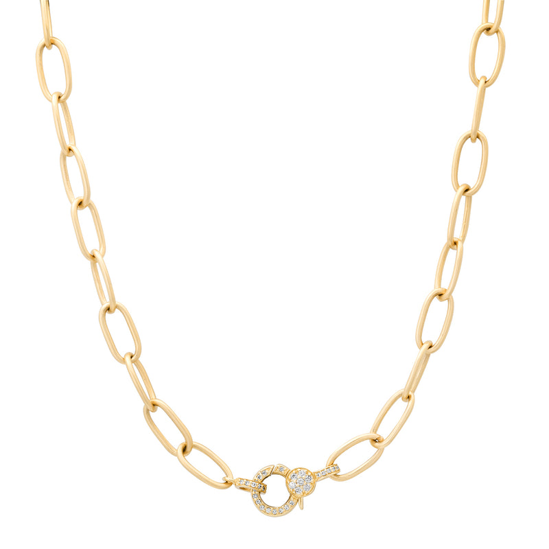 アクセサリー Octagonal Oval Link Chain Necklace Satin Gold Thin Oval Link Chain Necklace with Diamond Clasp