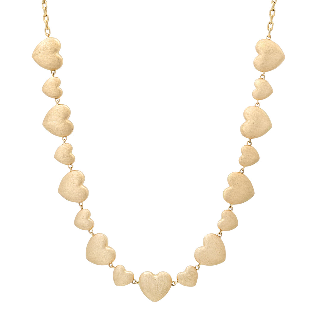 Satin Gold Alternating Puffy Heart Necklace