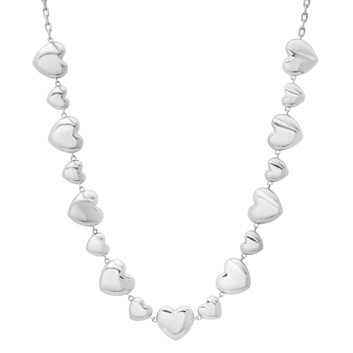 Satin Gold Alternating Puffy Heart Necklace