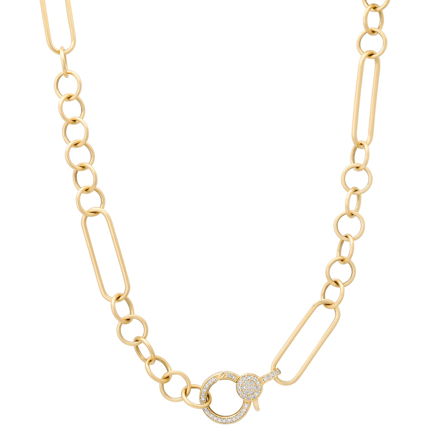 Satin Gold Thin In The Mix Chain Necklace with Diamond Clasp