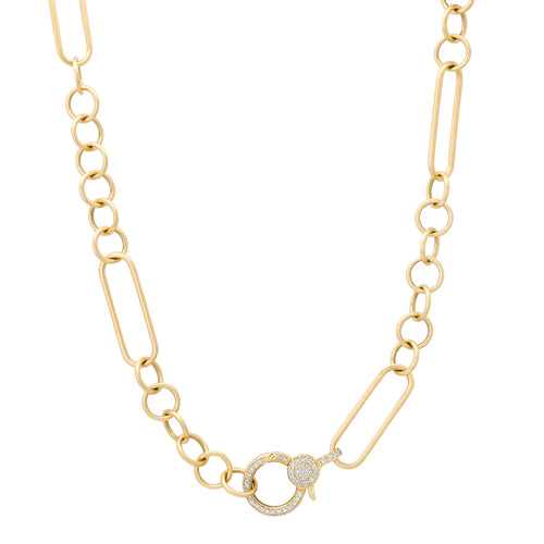 Satin Gold Thin In The Mix Chain Necklace with Diamond Clasp