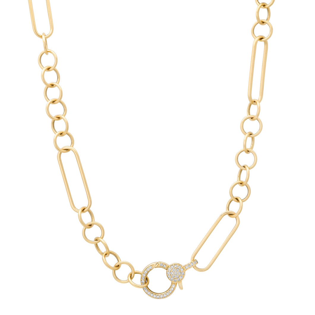Satin Gold Thin In The Mix Chain Necklace with Diamond Clasp