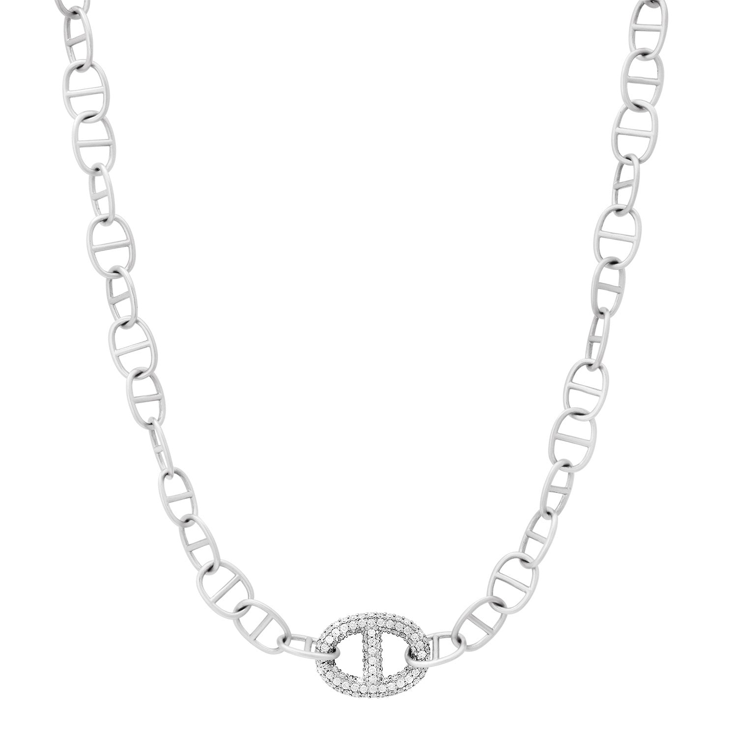 Satin Gold Thin Mariner Link Chain Necklace with Jumbo Diamond Mariner