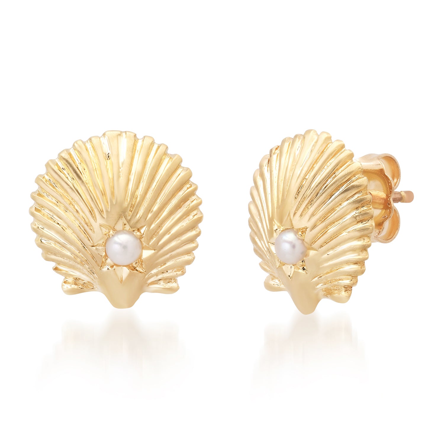 Fluted Pearl Shell Stud Earrings