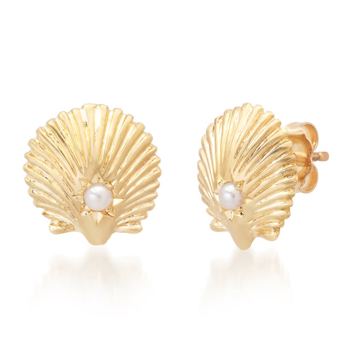 Fluted Pearl Shell Stud Earrings
