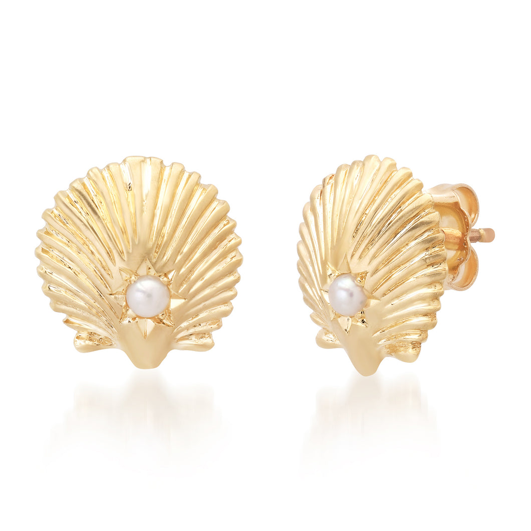 Fluted Pearl Shell Stud Earrings