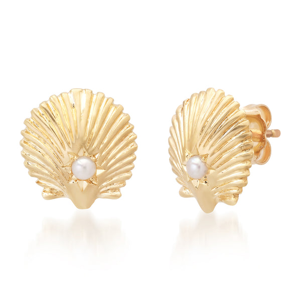Fluted Pearl Shell Stud Earrings