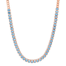 Emerald Cut Bezel Set Blue Topaz Half Tennis Necklace
