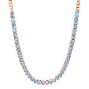 Emerald Cut Bezel Set Blue Topaz Half Tennis Necklace – Milestones