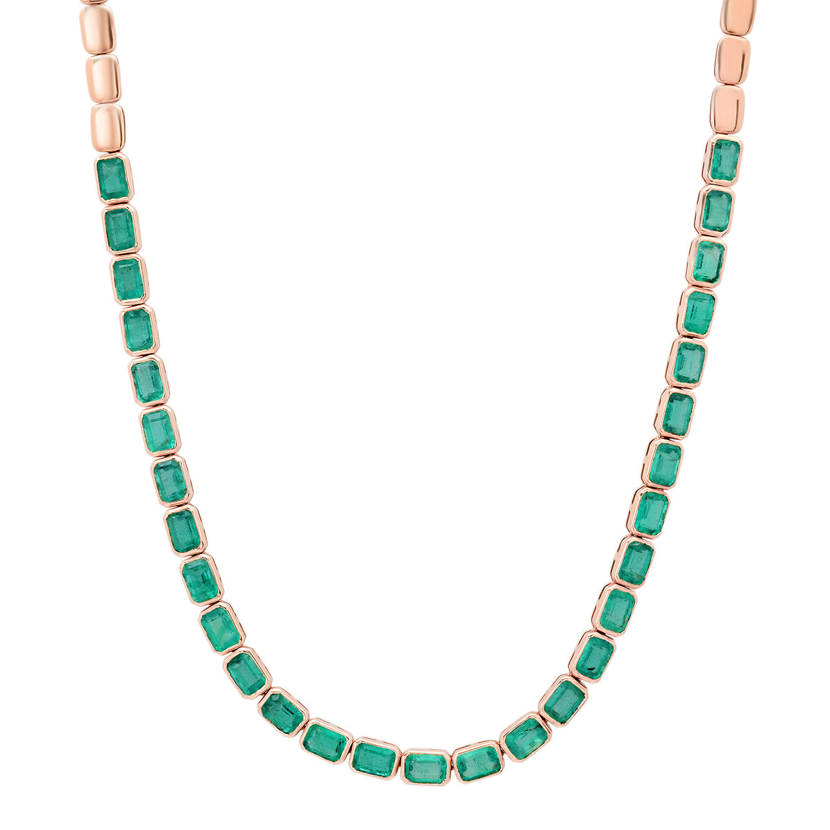 East West Emerald Cut Emerald Bezel Half Tennis Necklace