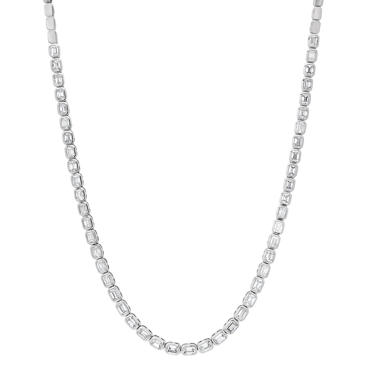 East West Emerald Cut Diamond Bezel Half Tennis Necklace