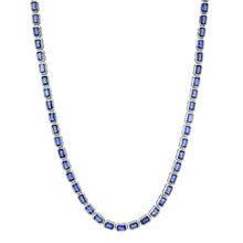 East West Emerald Cut Blue Sapphire Bezel Tennis Necklace