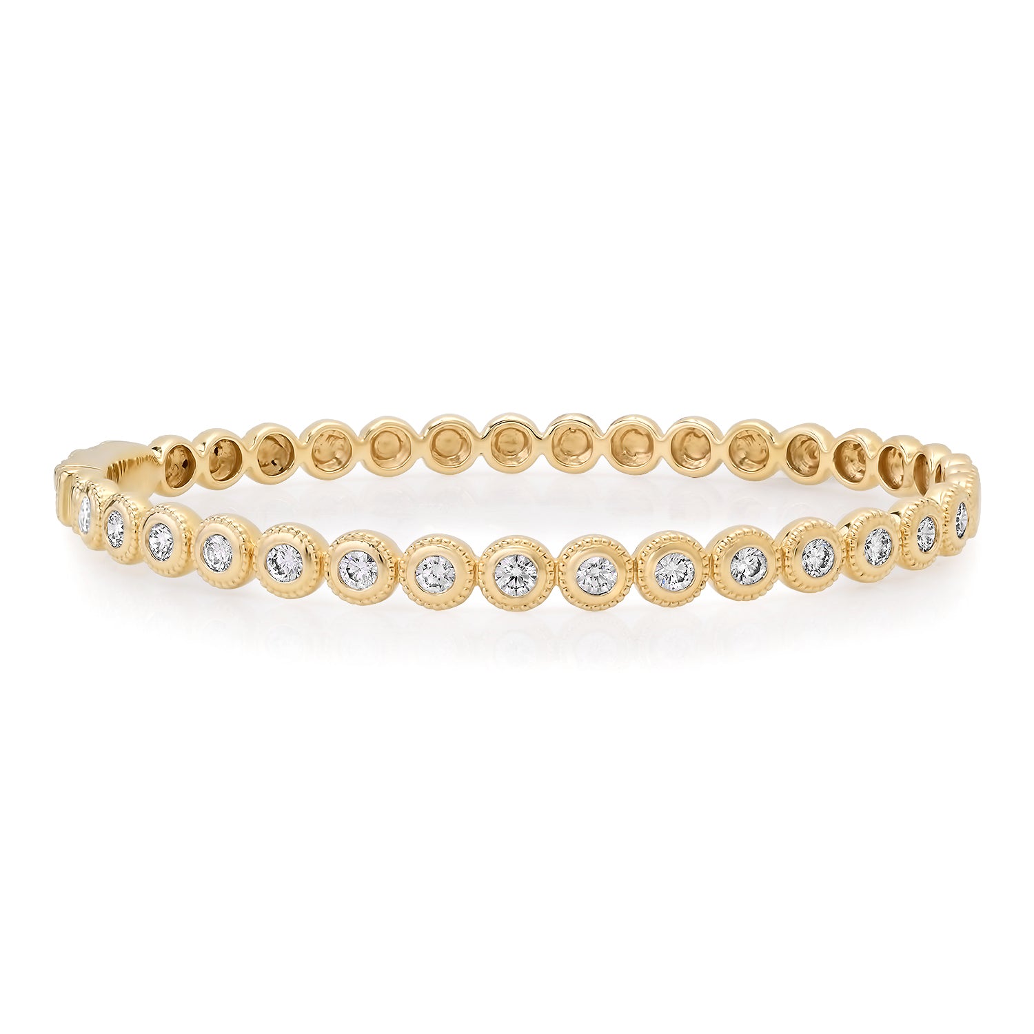 Textured Bezel Set Round Diamond Bangle Bracelet