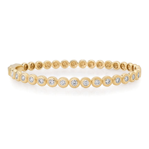 Textured Bezel Set Round Diamond Bangle Bracelet
