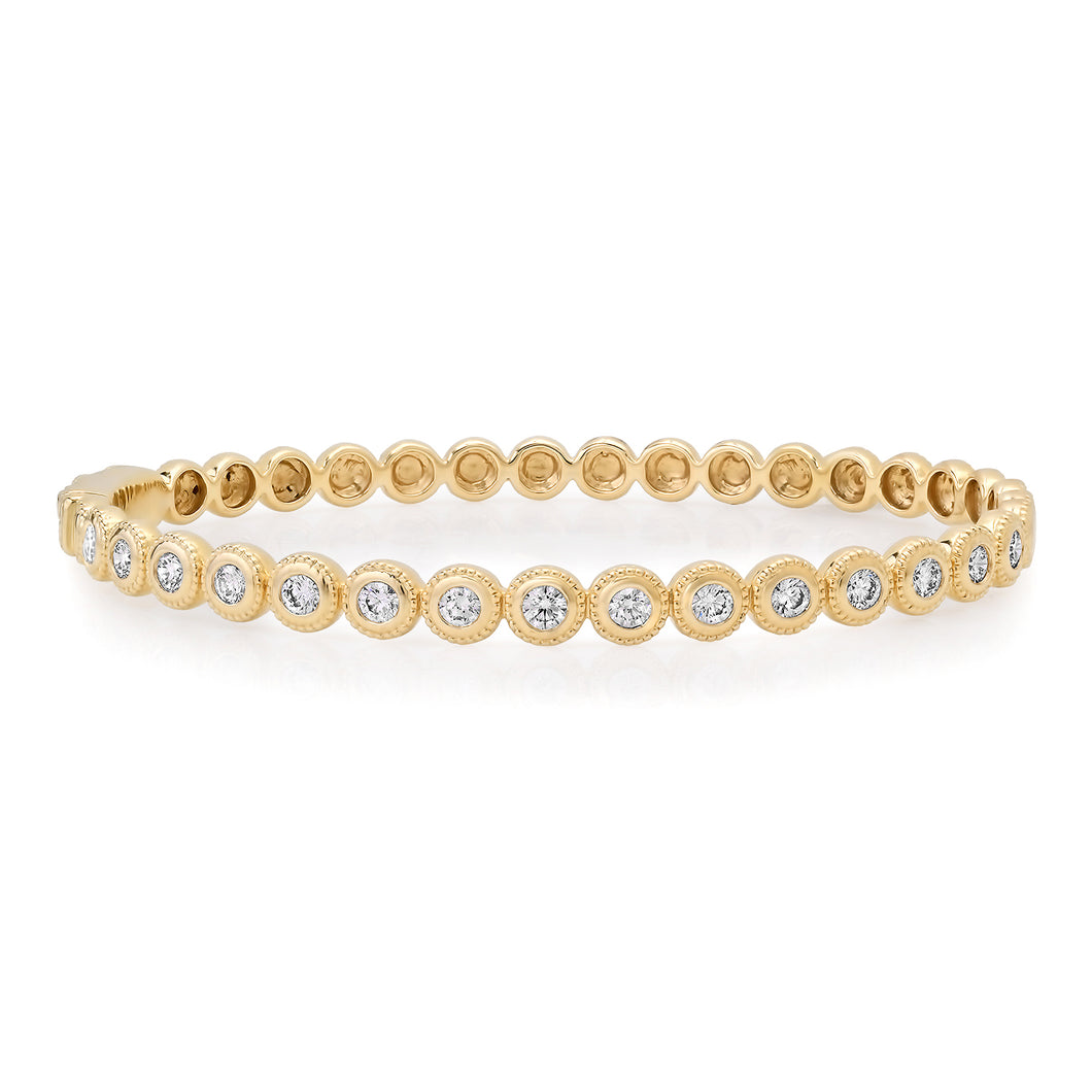 Textured Bezel Set Round Diamond Bangle Bracelet