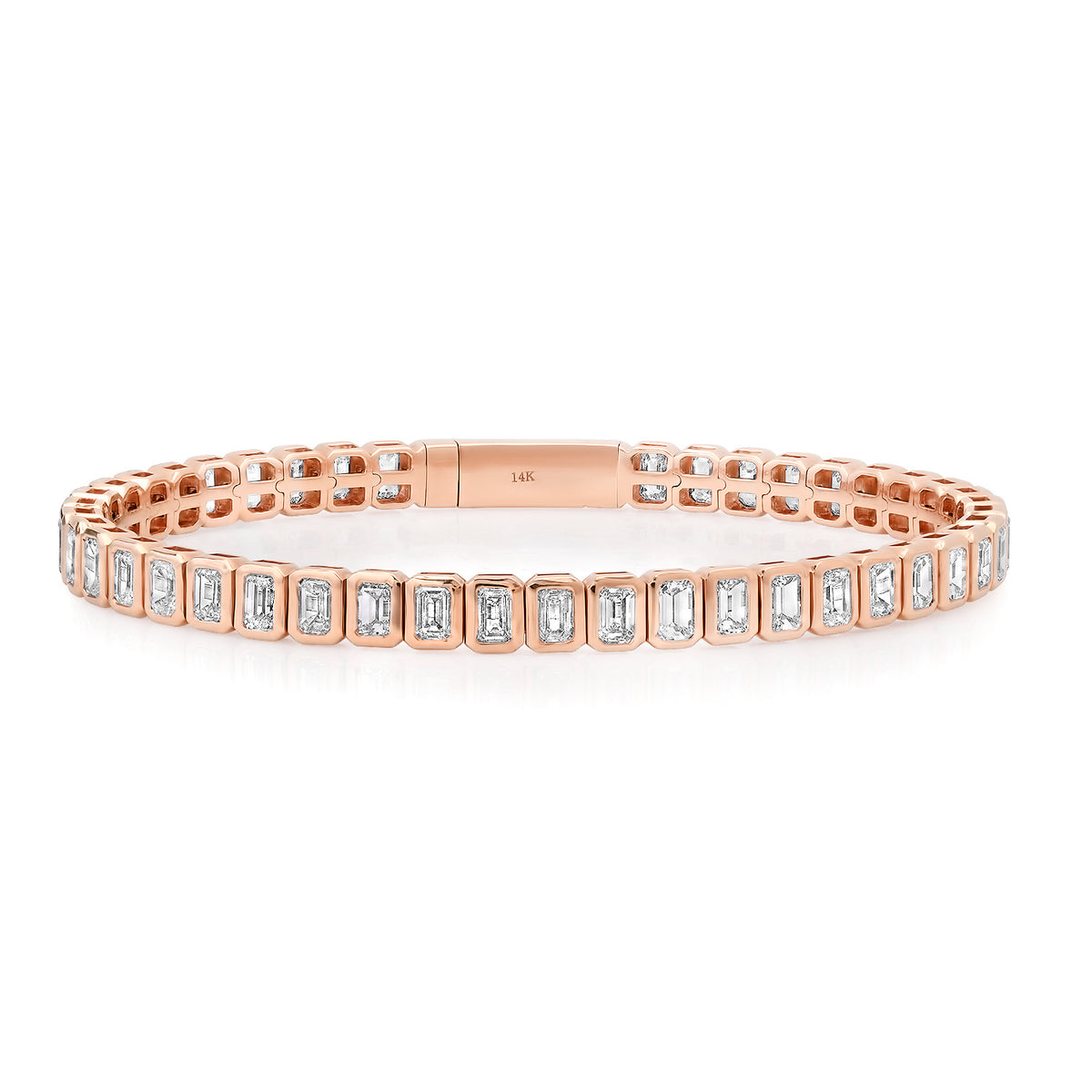 Bezel Set Emerald Cut Diamond Flex Bangle Bracelet