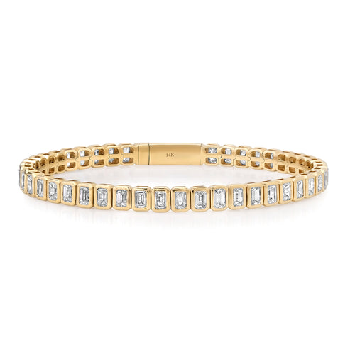 Bezel Set Emerald Cut Diamond Flex Bangle Bracelet