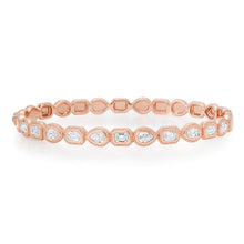 Bezel Set Textured Pear & Emerald Cut Diamond Bangle Bracelet