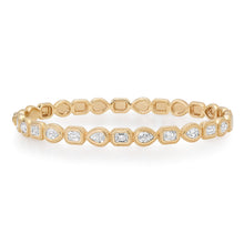 Bezel Set Textured Pear & Emerald Cut Diamond Bangle Bracelet 