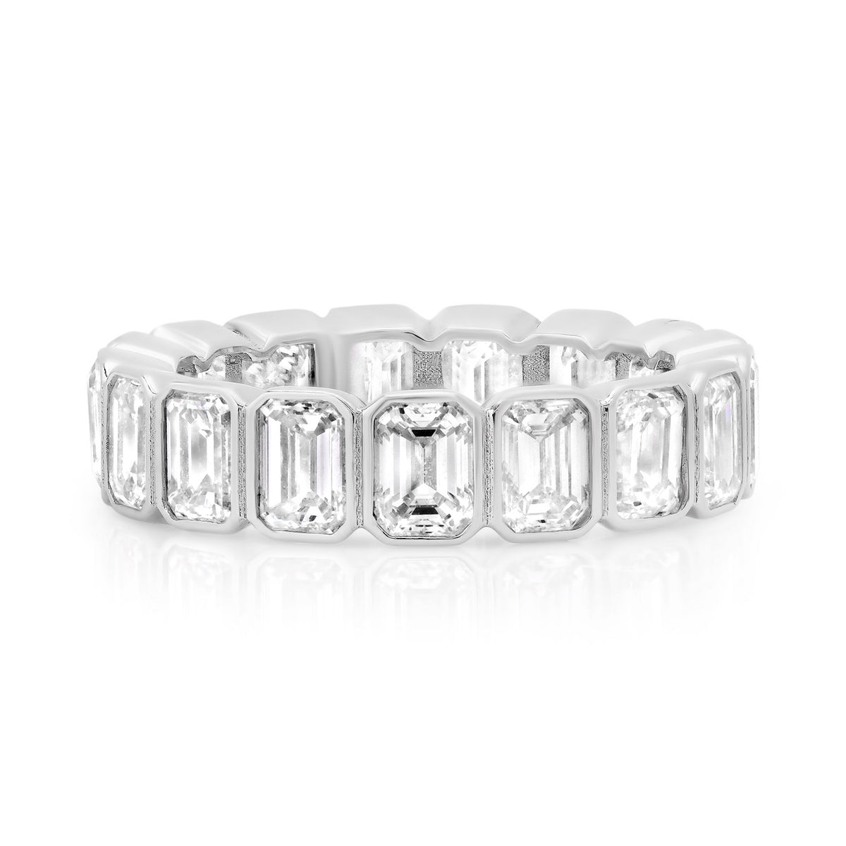 Jumbo Emerald Cut Bezel Set Diamond Eternity Band Ring