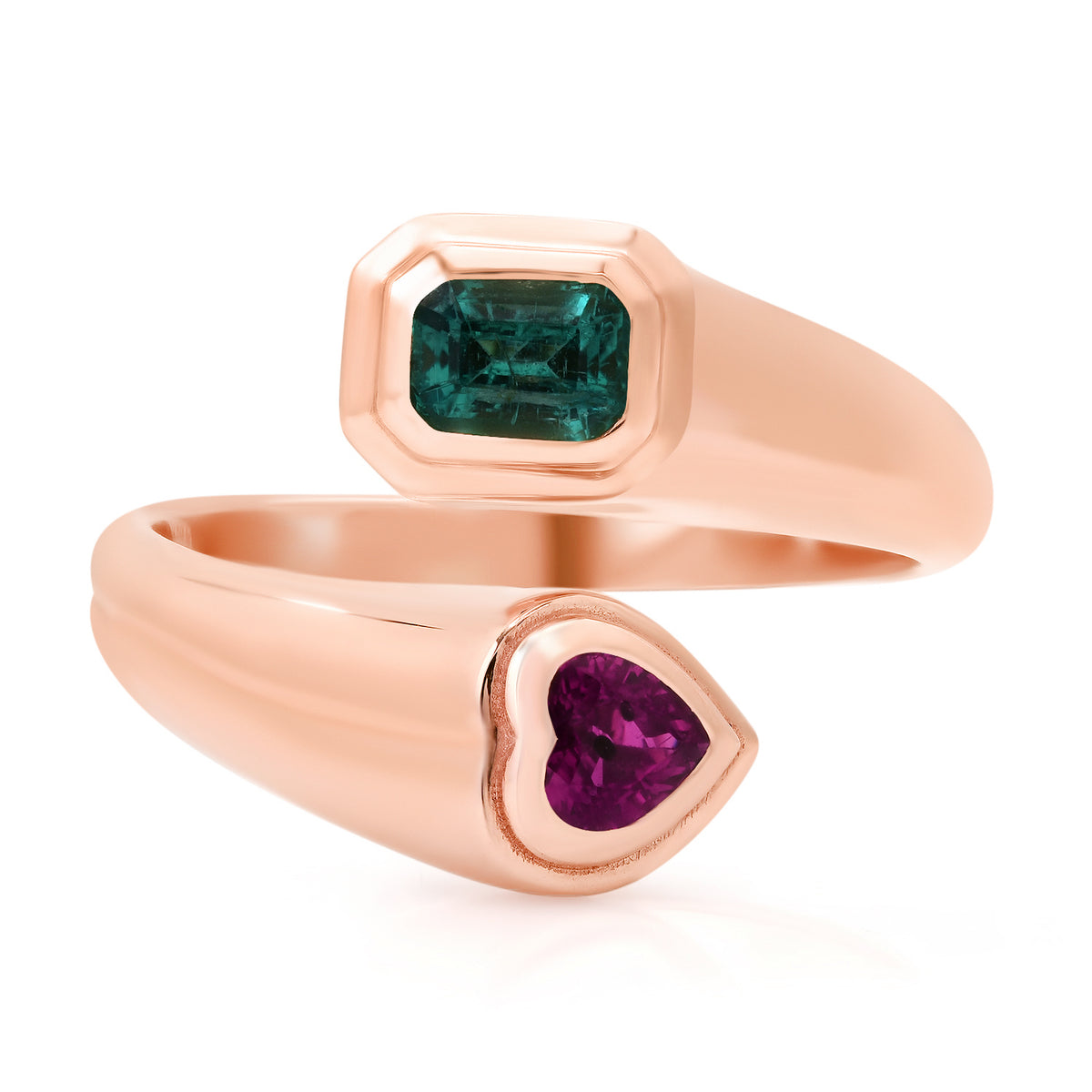 Emerald or Ruby & Emerald Heart Bypass Ring