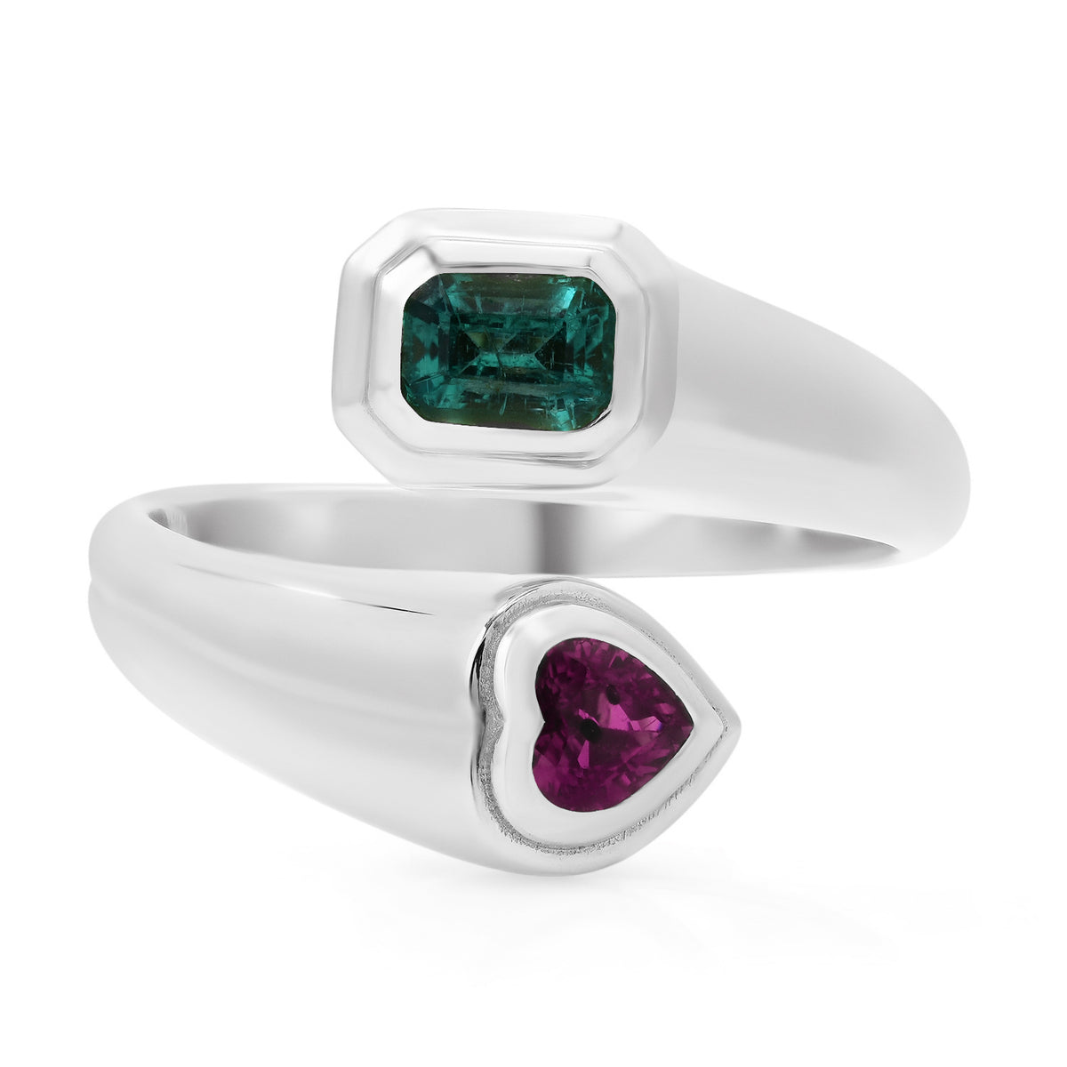 Emerald or Ruby & Emerald Heart Bypass Ring