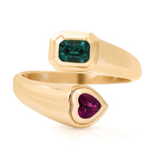 Emerald or Ruby & Emerald Heart Bypass Ring