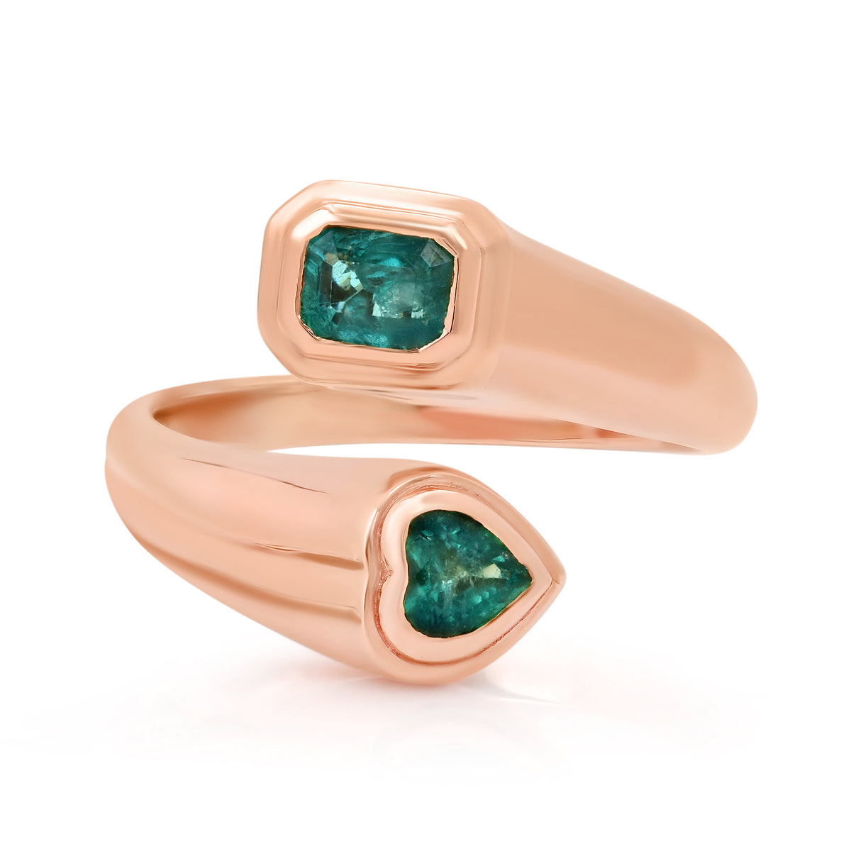 Emerald or Ruby & Emerald Heart Bypass Ring