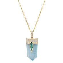 Pave Diamond Large Cap Aquamarine Crystal Charm Necklace with Green Tourmaline