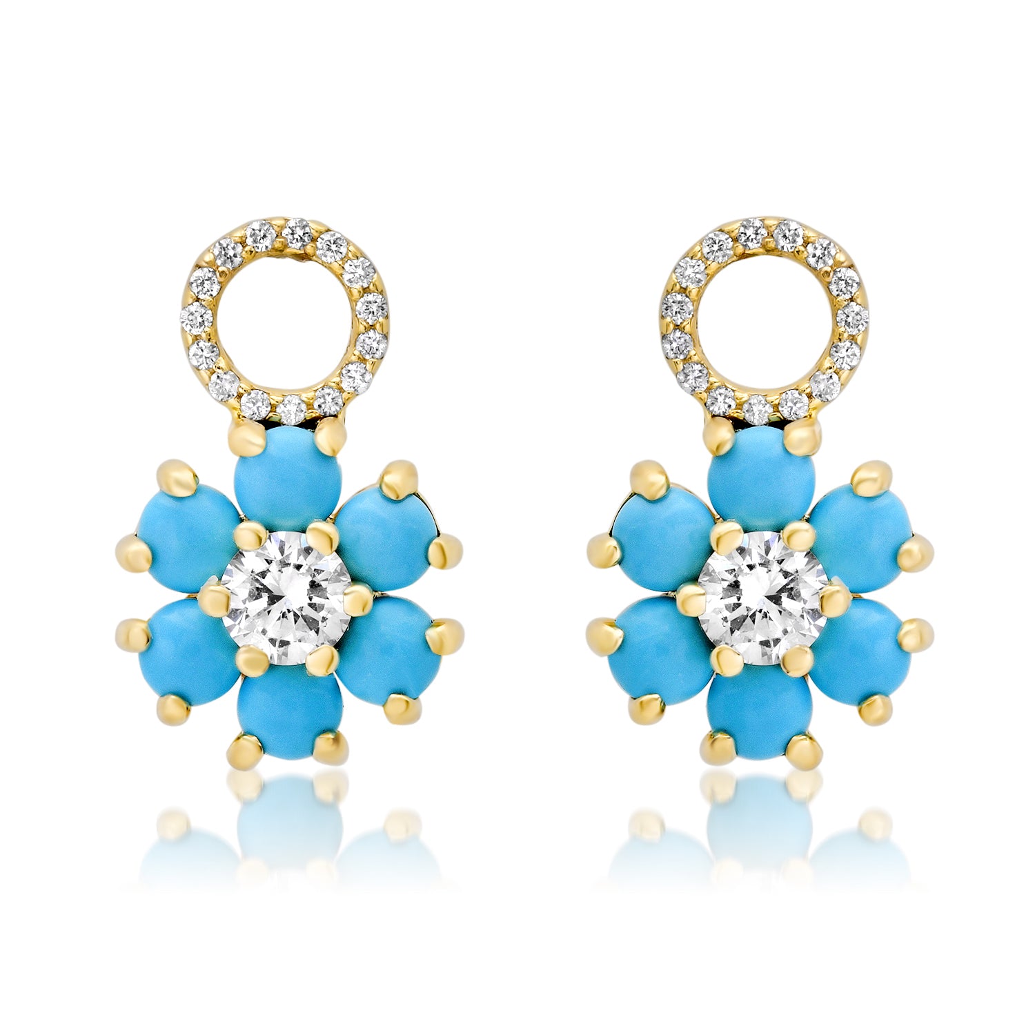 Turquoise & Diamond Flower Earring Charms